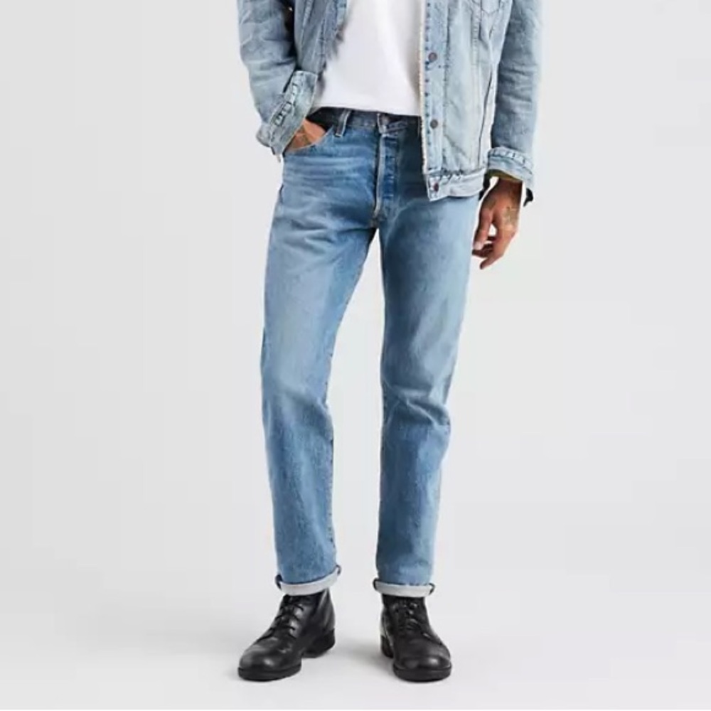 Levis 501 Original Fit Button Fly Stretch Denim Ben Medium Wash Jeans 005012333